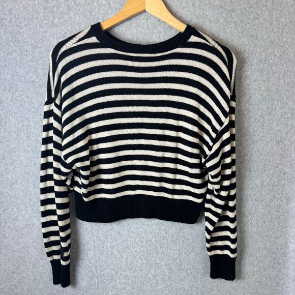 Pink Victorias Secret Striped Sweater Cropped Crewneck Black Cream Soft Viscose - Picture 8 of 9